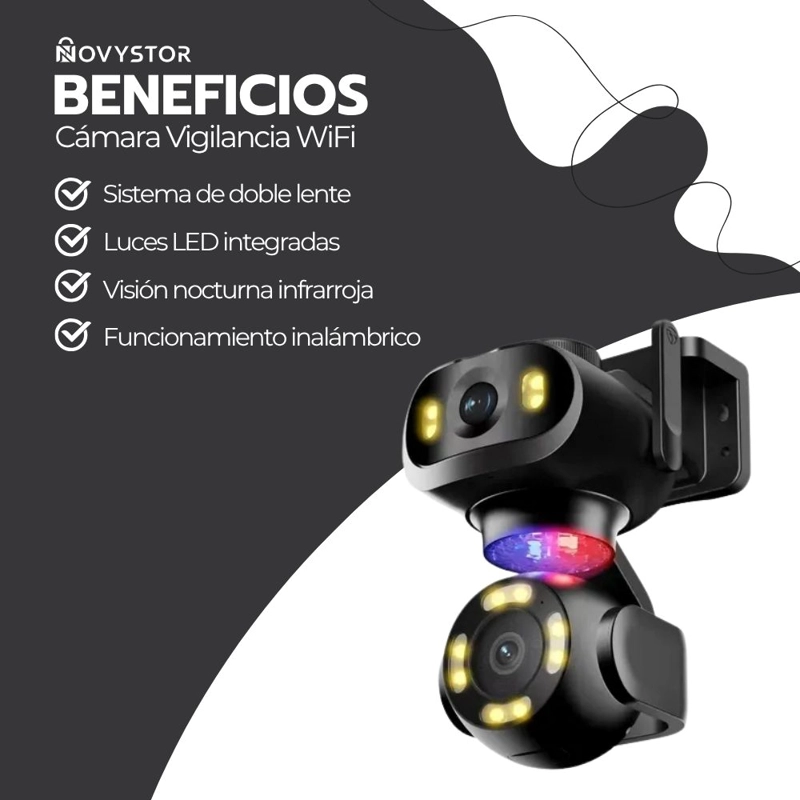 CAMARA VIGILANCIA WIFI DOBLE LENTE PTZ IA MOVIMIENTO 360° VISION NOCTURNA EXTERIOR INTERIOR NEGRO - 4