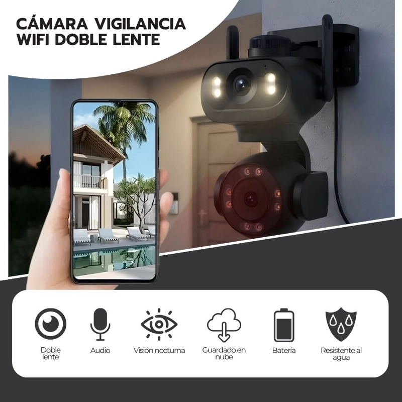 CAMARA VIGILANCIA WIFI DOBLE LENTE PTZ IA MOVIMIENTO 360° VISION NOCTURNA EXTERIOR INTERIOR NEGRO - 5