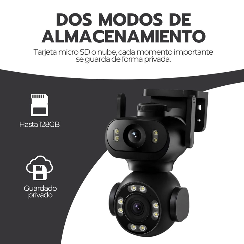 CAMARA VIGILANCIA WIFI DOBLE LENTE PTZ IA MOVIMIENTO 360° VISION NOCTURNA EXTERIOR INTERIOR NEGRO - 6