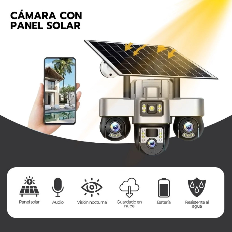 CAMARA SEGURIDAD SOLAR WIFI EXTERIOR TRIPLE LENTE VISION NOCTURNA V380PRO FULL HD 1080P - 5