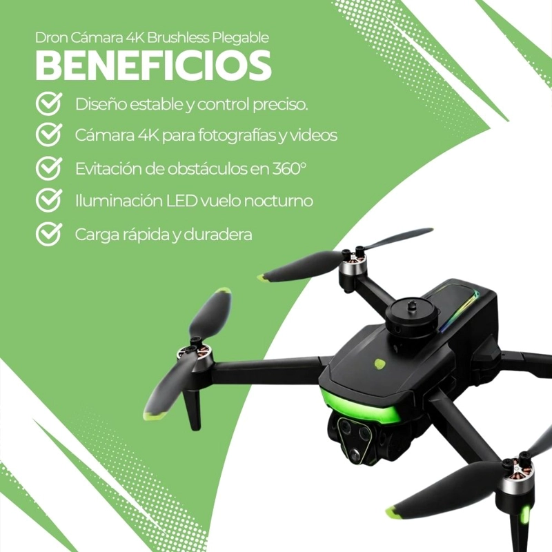 DRON PLEGABLE CAMARA 4K BRUSHLESS EVITACION OBSTACULOS 360° CONTROL REMOTO 10X ZOOM - 4