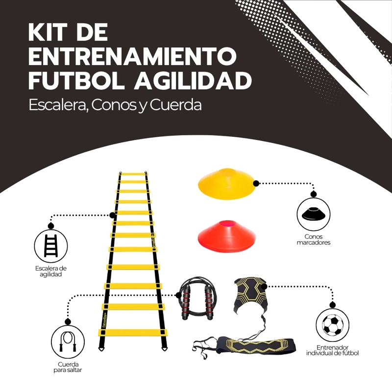 KIT ENTRENAMIENTO AGILIDAD ESCALERA CONOS CUERDA FUTBOL VELOCIDAD 55CM AMARILLO NOVYSTOR - 3