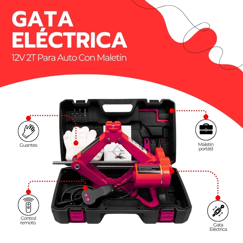 GATA ELE CTRICA 12V 2 TONELADAS PARA AUTO CON MALETIN Y ACCESORIOS ELEVACION RAPIDA TIJERETA - 3