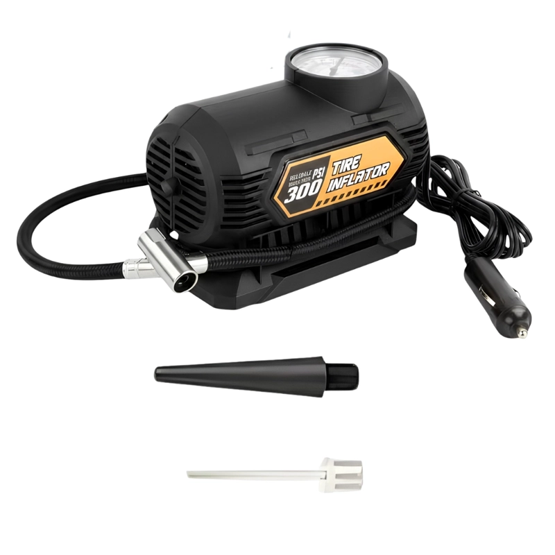 COMPRESOR DE AIRE PORTATIL 12V INFLADOR NEUMATICOS AUTO 120PSI MANOMETRO COMPACTO NEGRO INF-06 - 2