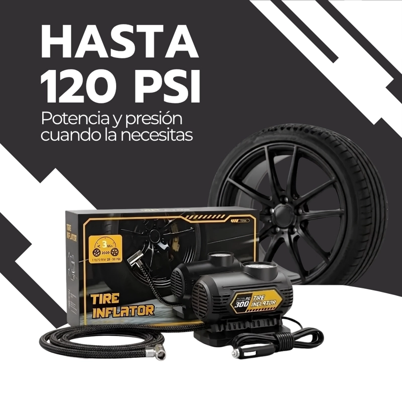 COMPRESOR DE AIRE PORTATIL 12V INFLADOR NEUMATICOS AUTO 120PSI MANOMETRO COMPACTO NEGRO INF-06 - 7