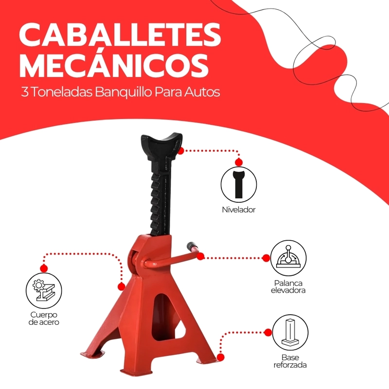 SET 2 CABALLETES MECANICOS 3 TONELADAS BANQUILLO PARA AUTO AJUSTABLE 28.5 A 42 CM ACERO REFORZADO - 3