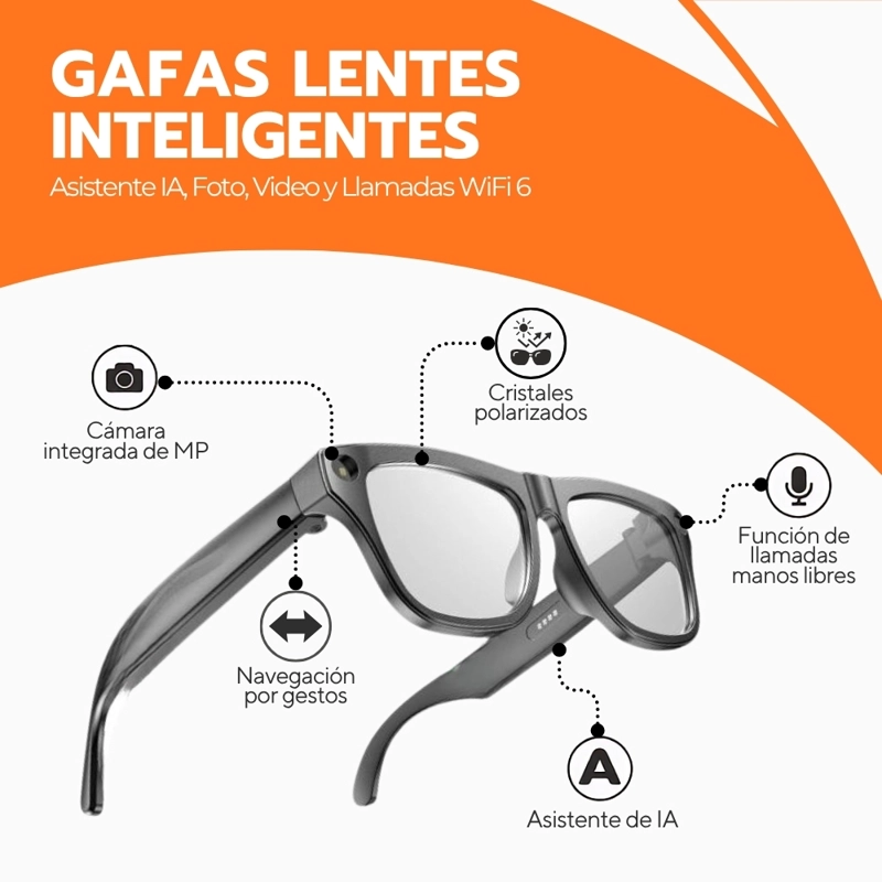GAFAS INTELIGENTES XK ONE PRO IA CAMARA 8MP VIDEO 1080P BLUETOOTH TRADUCCION 40 IDIOMAS NEGRO - 3