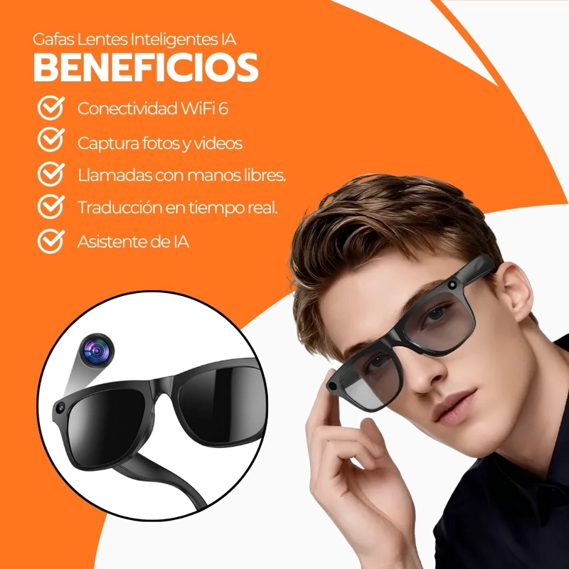 GAFAS INTELIGENTES XK ONE PRO IA CAMARA 8MP VIDEO 1080P BLUETOOTH TRADUCCION 40 IDIOMAS NEGRO - 4