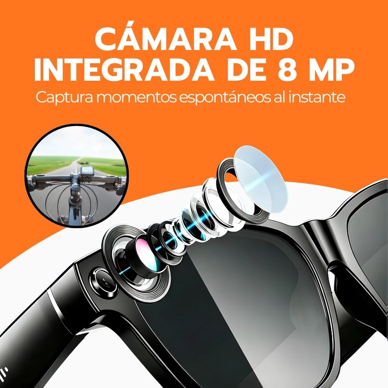 GAFAS INTELIGENTES XK ONE PRO IA CAMARA 8MP VIDEO 1080P BLUETOOTH TRADUCCION 40 IDIOMAS NEGRO - 8