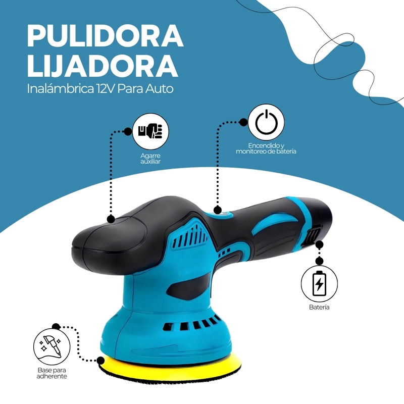 PULIDORA INALAMBRICA 15V 380W 2800-5500 RPM BATERIA 1500MAH PARA AUTO LIJADORA PORTATIL PH-01 - 3