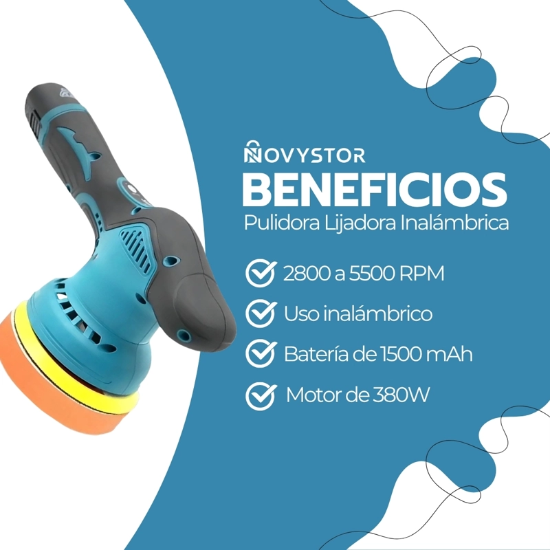 PULIDORA INALAMBRICA 15V 380W 2800-5500 RPM BATERIA 1500MAH PARA AUTO LIJADORA PORTATIL PH-01 - 4