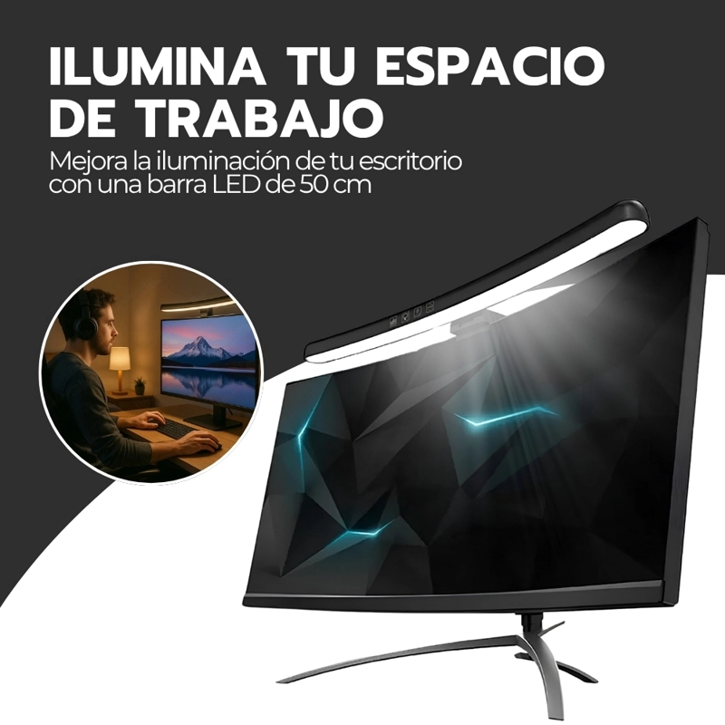 BARRA LUZ LED MONITOR CURVO REGULABLE 3 TEMPERATURAS COLOR USB-C 43CM NEGRO TB-301SG NOVYSTOR - 5