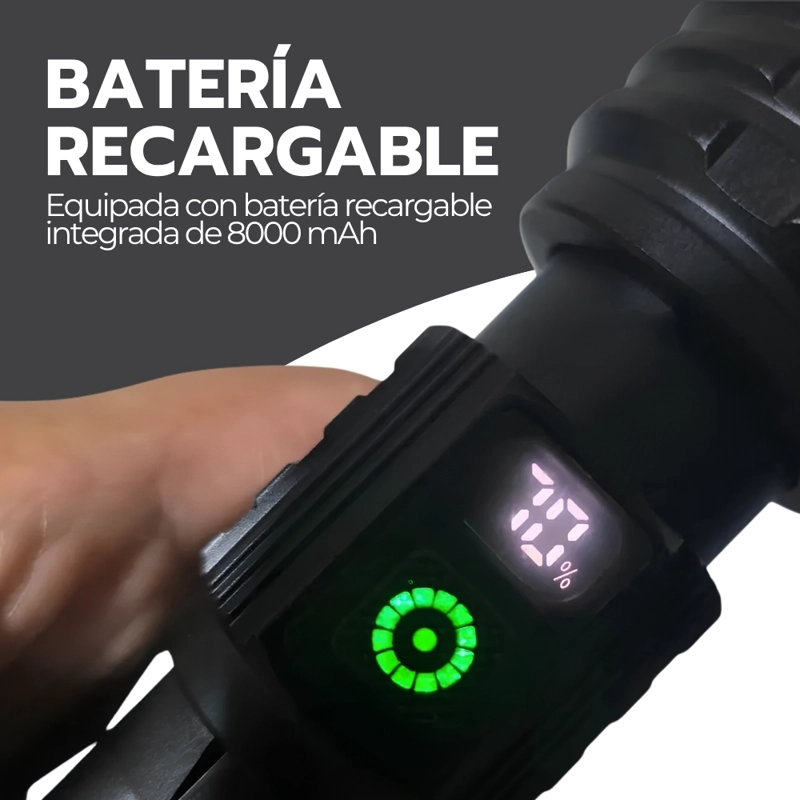 LINTERNA TACTICA RECARGABLE 8000 MAH LED ALUMINIO LUZ BLANCA AMARILLA CAMPING EMERGENCIA HOGAR - 5