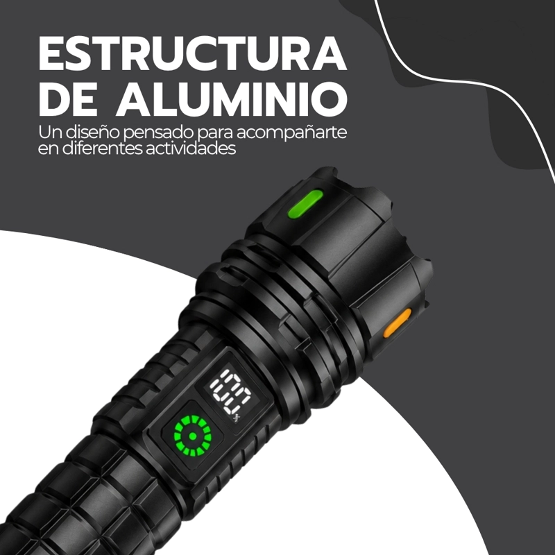 LINTERNA TACTICA RECARGABLE 8000 MAH LED ALUMINIO LUZ BLANCA AMARILLA CAMPING EMERGENCIA HOGAR - 8