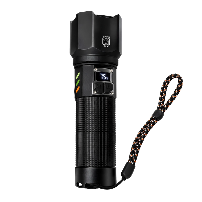 LINTERNA LED RECARGABLE 35000 LUMENES 30W USB-C ZOOM TELESCOPICO ALCANCE 700M NEGRA 23CM - 1