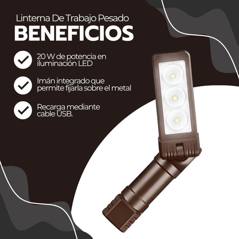 LINTERNA FRONTAL LED 20W RECARGABLE CON IMAN PINZA CORREA AJUSTABLE PARA TRABAJO CAMPING CAFE - 4