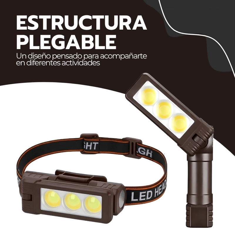LINTERNA FRONTAL LED 20W RECARGABLE CON IMAN PINZA CORREA AJUSTABLE PARA TRABAJO CAMPING CAFE - 8