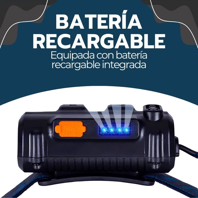 LINTERNA FRONTAL LED RECARGABLE 5000LM W6-78 LUZ FRIA MANOS LIBRES CAMPING TREKKING CICLISMO AZUL - 5