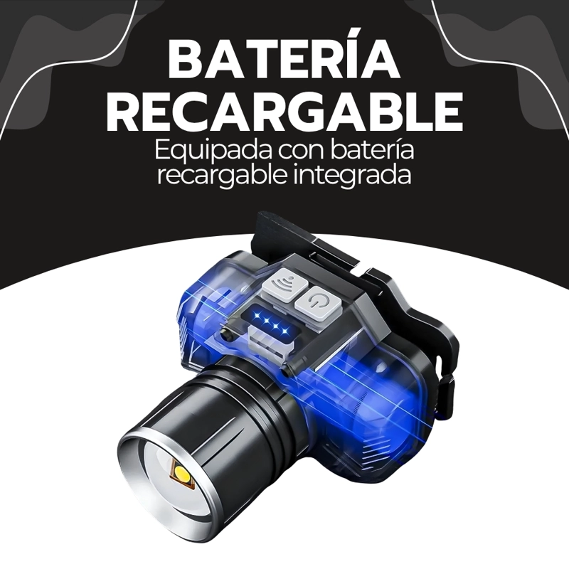 LINTERNA FRONTAL LED RECARGABLE USB CON ZOOM Y AJUSTE PARA CABEZA MANOS LIBRES CAMPING TRABAJO - 5