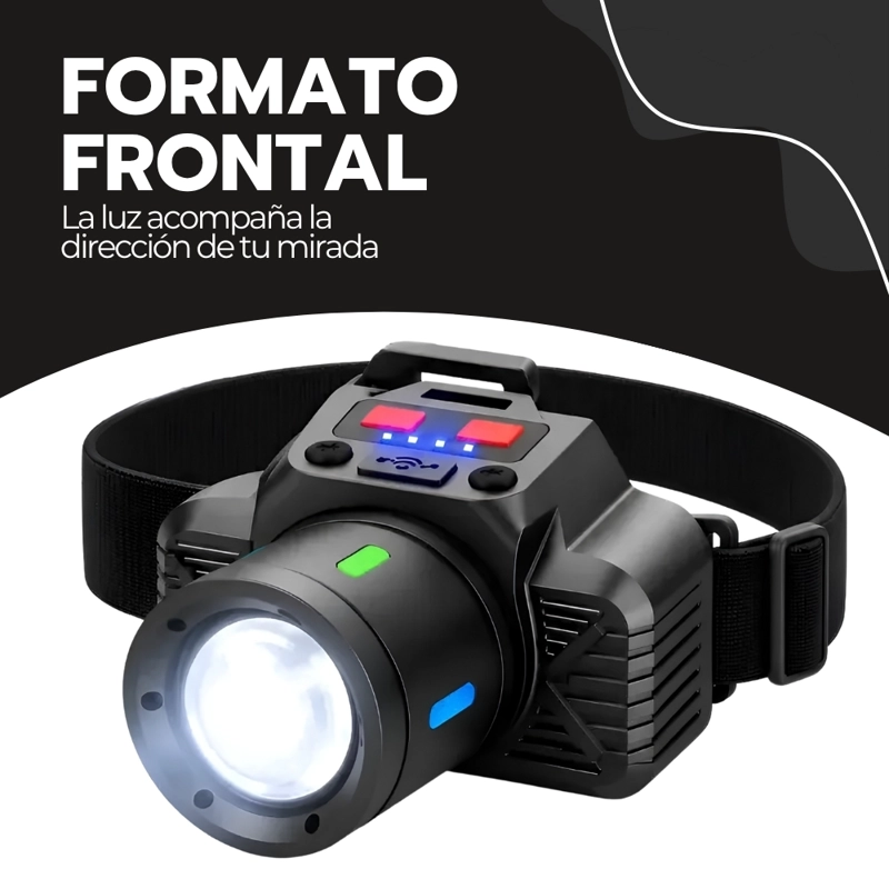 LINTERNA FRONTAL LED RECARGABLE USB CON ZOOM Y AJUSTE PARA CABEZA MANOS LIBRES CAMPING TRABAJO - 8
