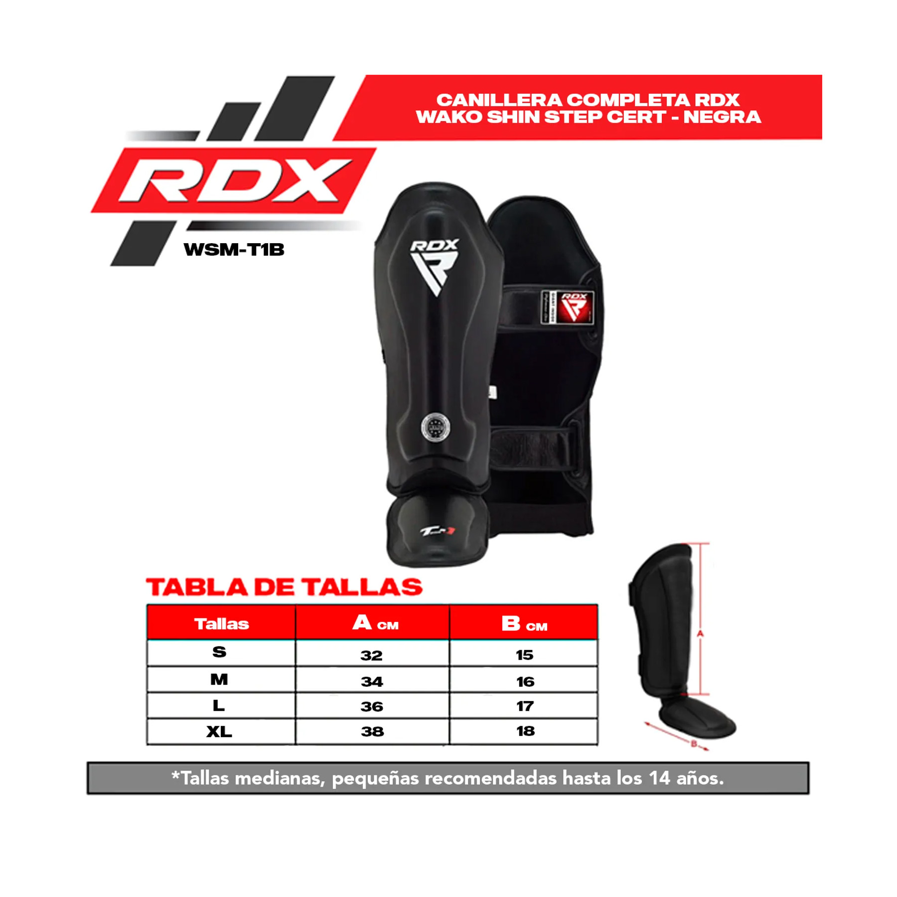 CANILLERAS COMPLETA RDX - WAKO CERT - NEGRA - WSM-T1B - TALLA L - 5