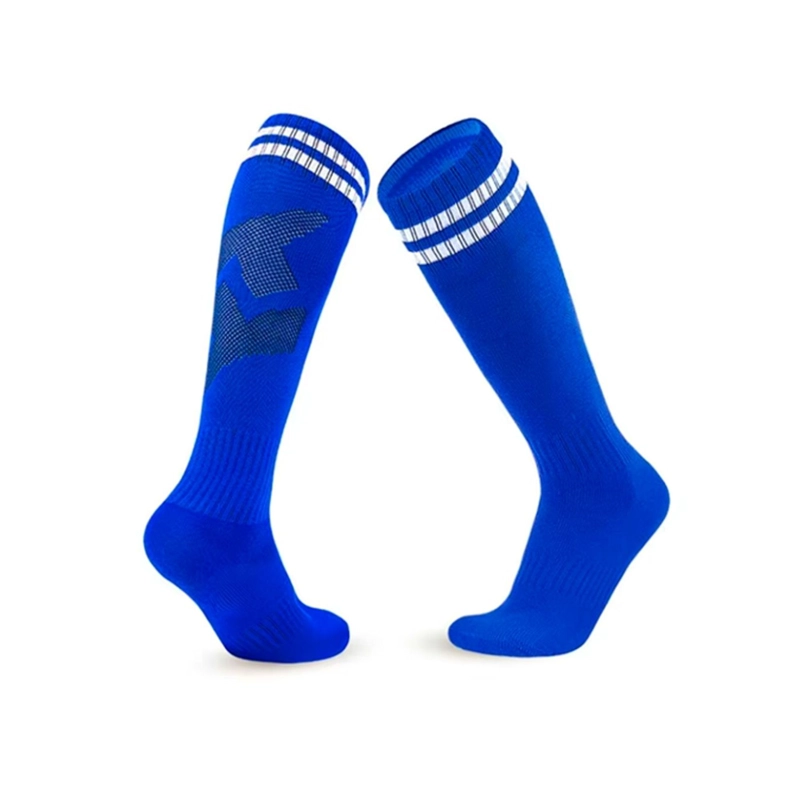 CALCETINES FUTBOL PACK 10X CALIDAD B - AZUL RAYAS BLANCAS - 1