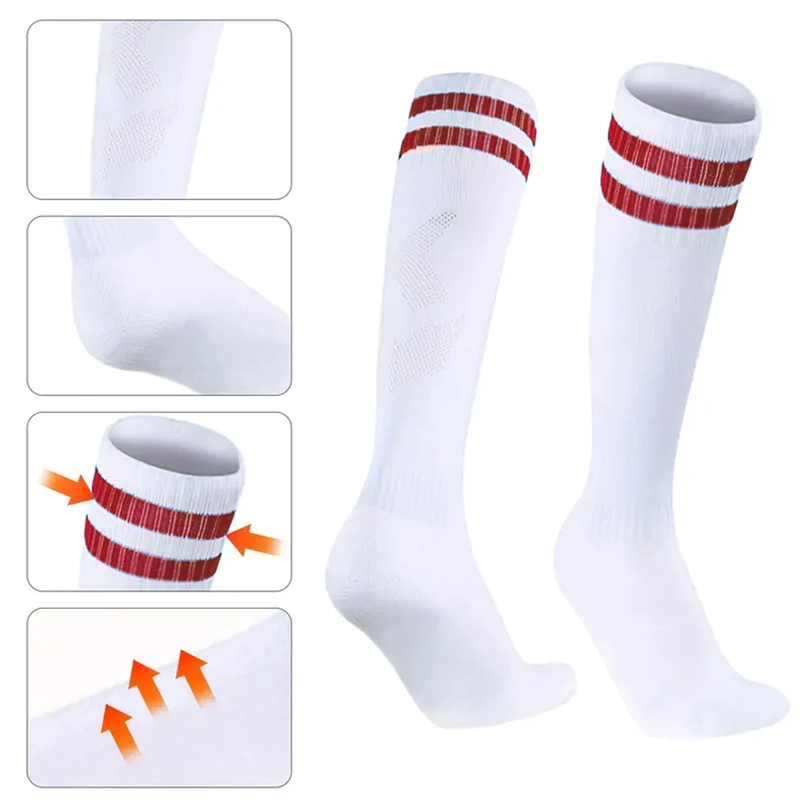 CALCETINES FUTBOL PACK 10X CALIDAD A - BLANCO RAYAS ROJAS - 2