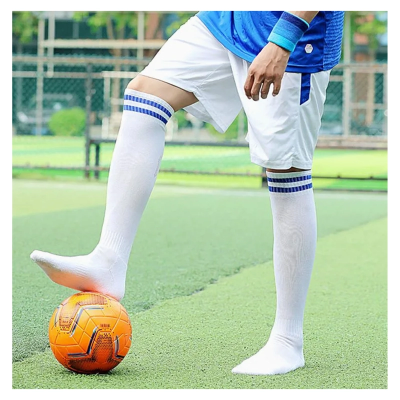 CALCETINES FUTBOL PACK 10X CALIDAD A - AZUL RAYAS BLANCAS - 3