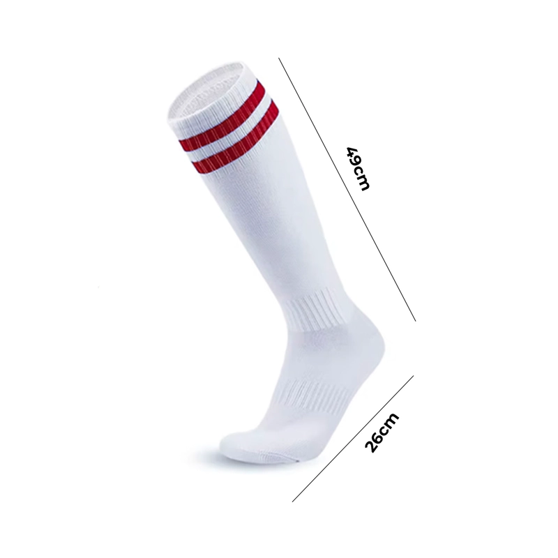 CALCETINES FUTBOL PACK 10X CALIDAD B - BLANCO RAYAS ROJAS - 1