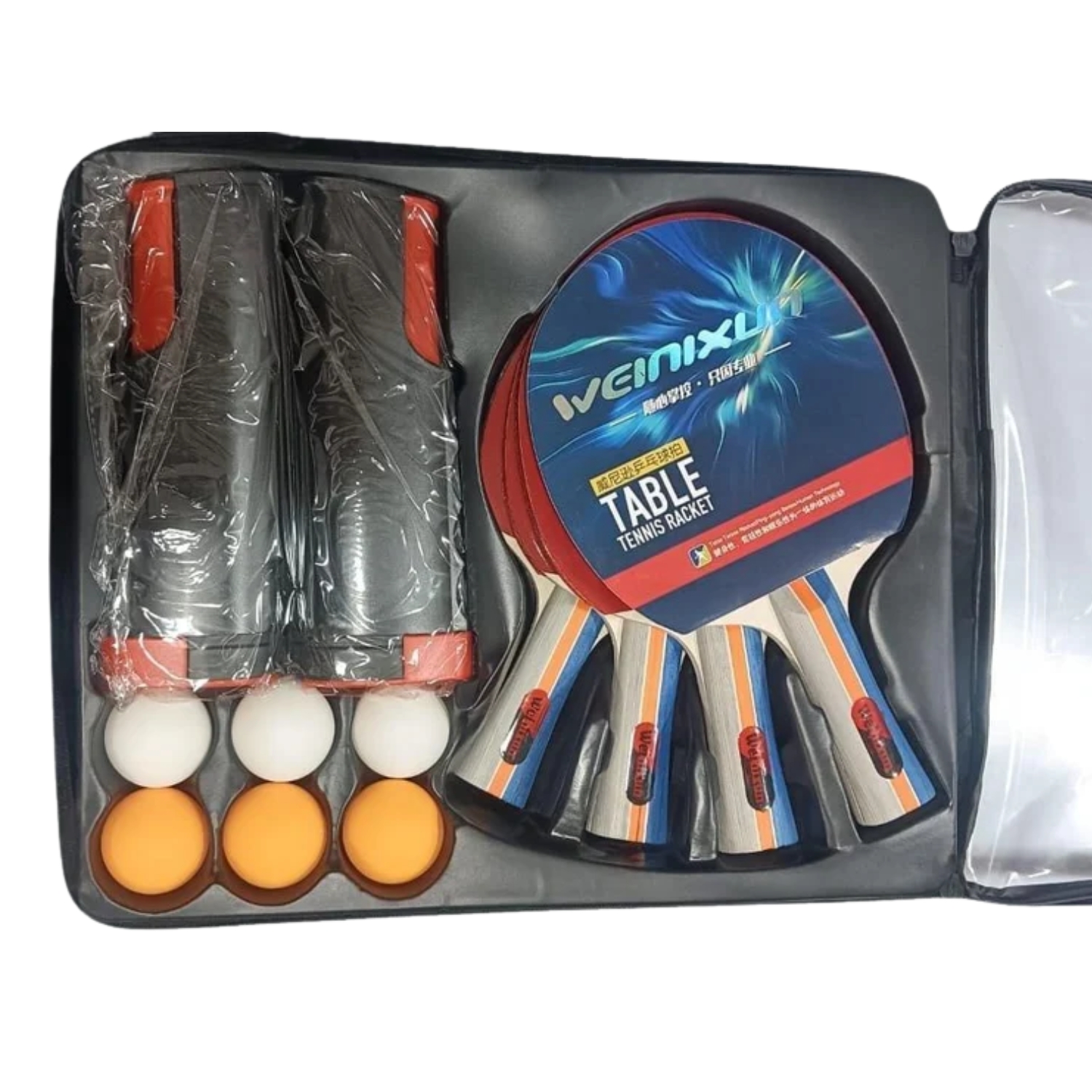 SET DE 4 PALETAS DE GOMA + 6 PELOTAS + RED AJUSTABLE SRB-WXN - 3