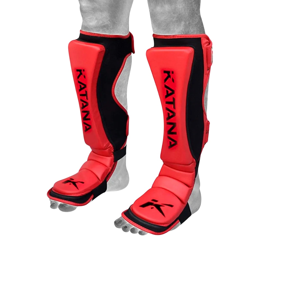 CANILLERAS KATANA MOLDED KING CUERO MAYA SHOCK ROJAS SGR-T7R - XL / TALLA XL - 2
