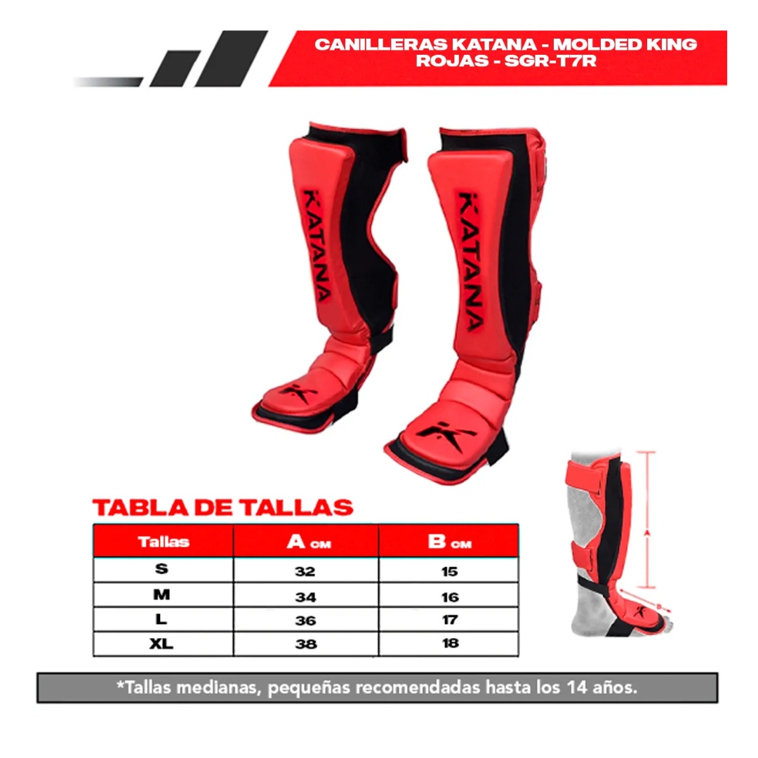 CANILLERAS KATANA MOLDED KING CUERO MAYA SHOCK ROJAS SGR-T7R - XL / TALLA XL - 6