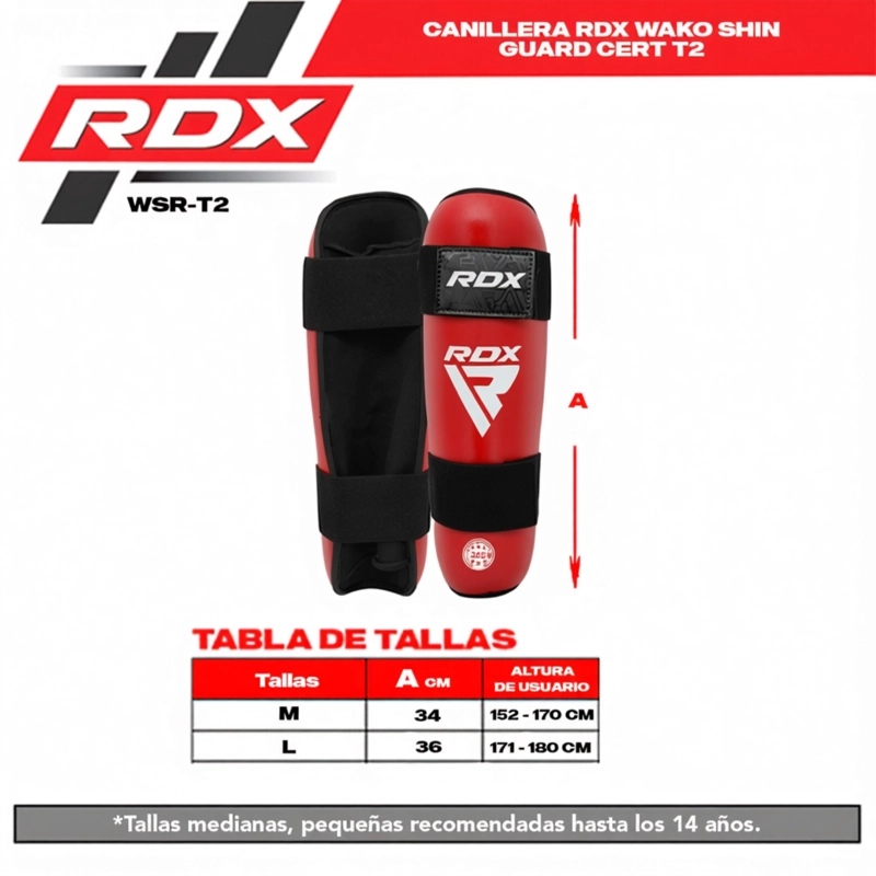 CANILLERAS PAR RDX WAKO SHIN GUARD CERT T2 ROJO WSR-T2 / ROJO TALLA M - 5