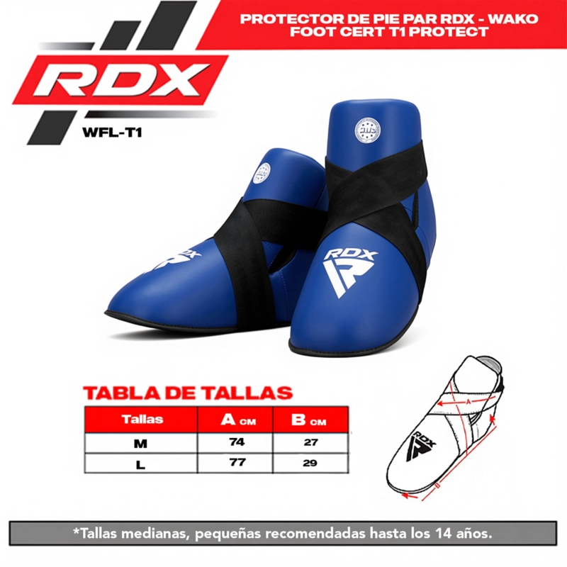 PROTECTOR DE PIE PAR RDX - WAKO FOOT CERT T1 AZUL - WFL-T1U / AZUL TALLA M - 6