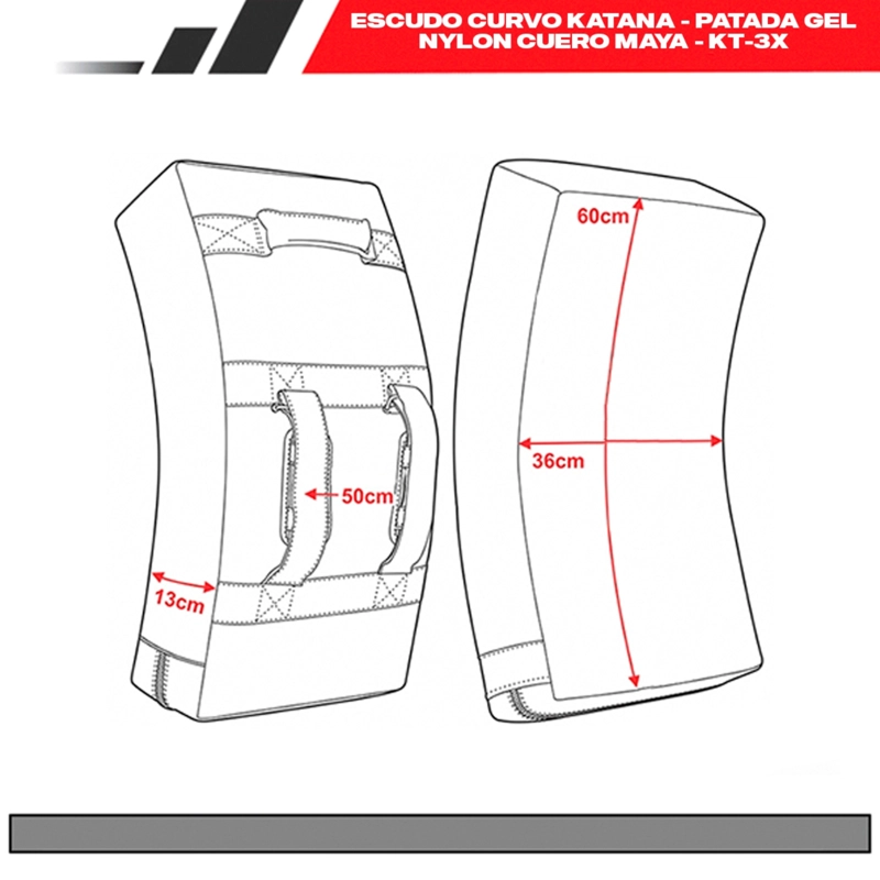 ESCUDO CURVO KATANA - PATADA GEL NYLON CUERO MAYA - KT-3X / - 5