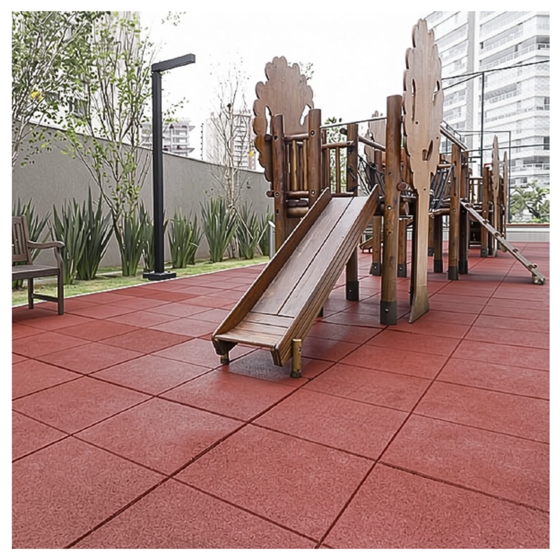 PISO DE CAUCHO PASTELON OUTDOOR 50 X 50 X 25 MM ROJO - 2