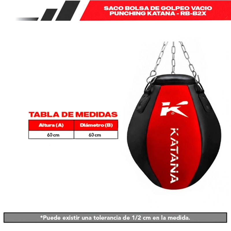 SACO BOLSA DE GOLPEO VACIO PUNCHING KATANA – 60 CM X 60 CM CUERO MAYA GEL + GUANTES – RB-B2X - 5