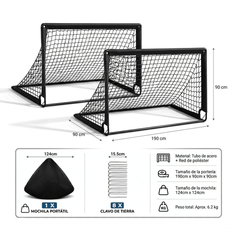 ARCOS DE FUTBOL SET JUEGO PLEGABLES 190 X 90 FACIL ARMADO – SG4X3FTB-2 - 2