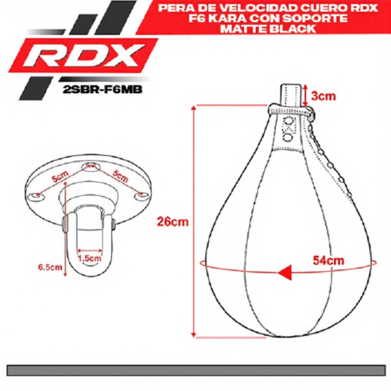PERA DE VELOCIDAD CUERO RDX F6 KARA CON SOPORTE MATTE BLACK – 2SBR-F6MB - 5