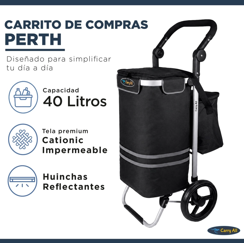 CARRITO COMPRAS PLEGABLE CARRY ALL PERTH NEGRO + BOLSO COOLER - 2
