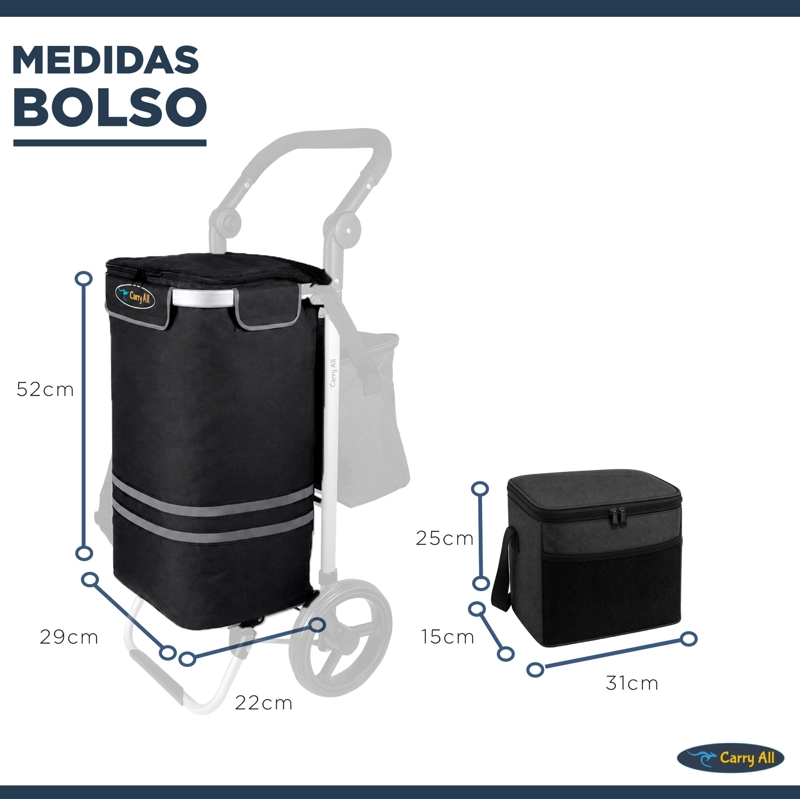CARRITO COMPRAS PLEGABLE CARRY ALL PERTH NEGRO + BOLSO COOLER - 4