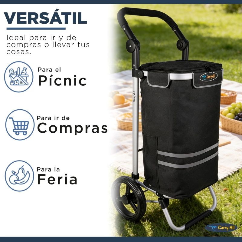 CARRITO COMPRAS PLEGABLE CARRY ALL PERTH NEGRO + BOLSO COOLER - 7