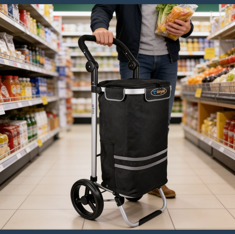 CARRITO COMPRAS PLEGABLE CARRY ALL PERTH NEGRO + BOLSO COOLER - 9