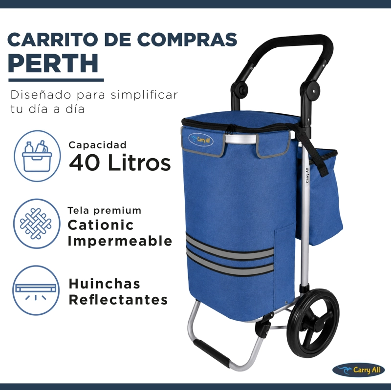 CARRITO COMPRAS PLEGABLE CARRY ALL PERTH AZUL + BOLSO COOLER - 2