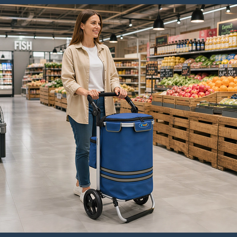 CARRITO COMPRAS PLEGABLE CARRY ALL PERTH AZUL + BOLSO COOLER - 9
