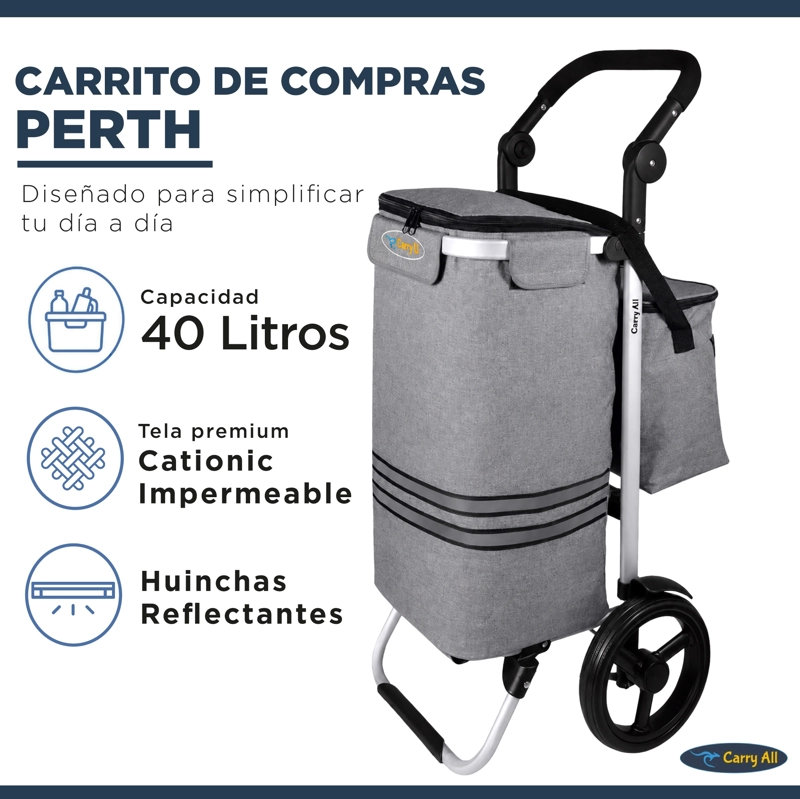 CARRITO COMPRAS PLEGABLE CARRY ALL PERTH GRIS  + BOLSO COOLER - 2
