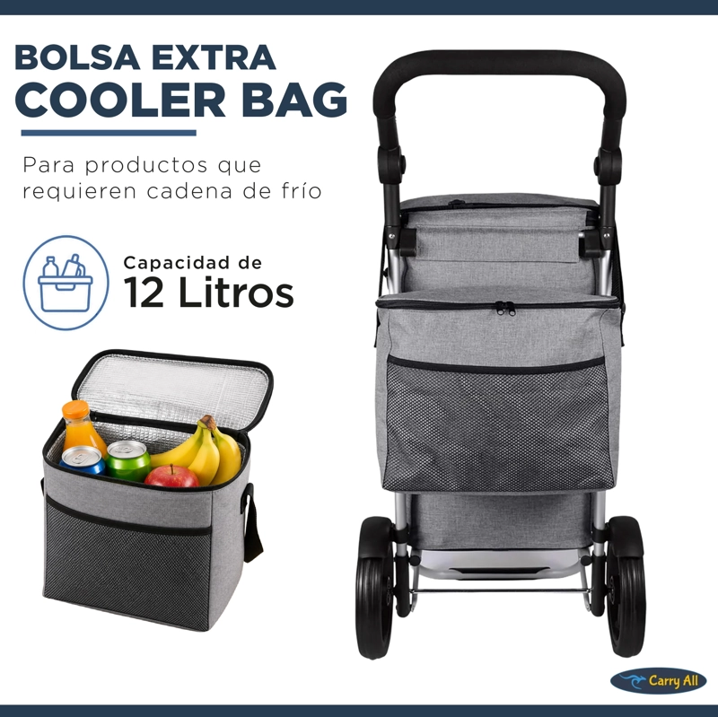 CARRITO COMPRAS PLEGABLE CARRY ALL PERTH GRIS  + BOLSO COOLER - 3