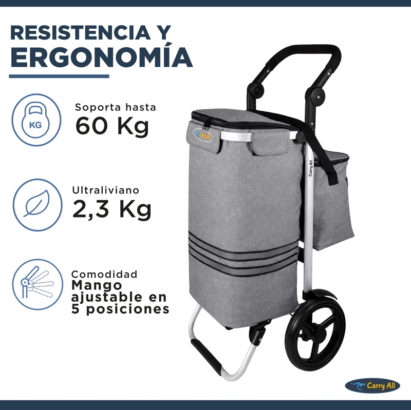 CARRITO COMPRAS PLEGABLE CARRY ALL PERTH GRIS  + BOLSO COOLER - 6