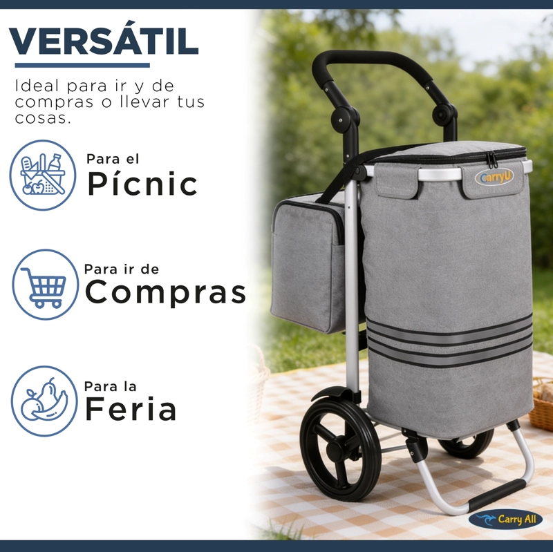 CARRITO COMPRAS PLEGABLE CARRY ALL PERTH GRIS  + BOLSO COOLER - 7