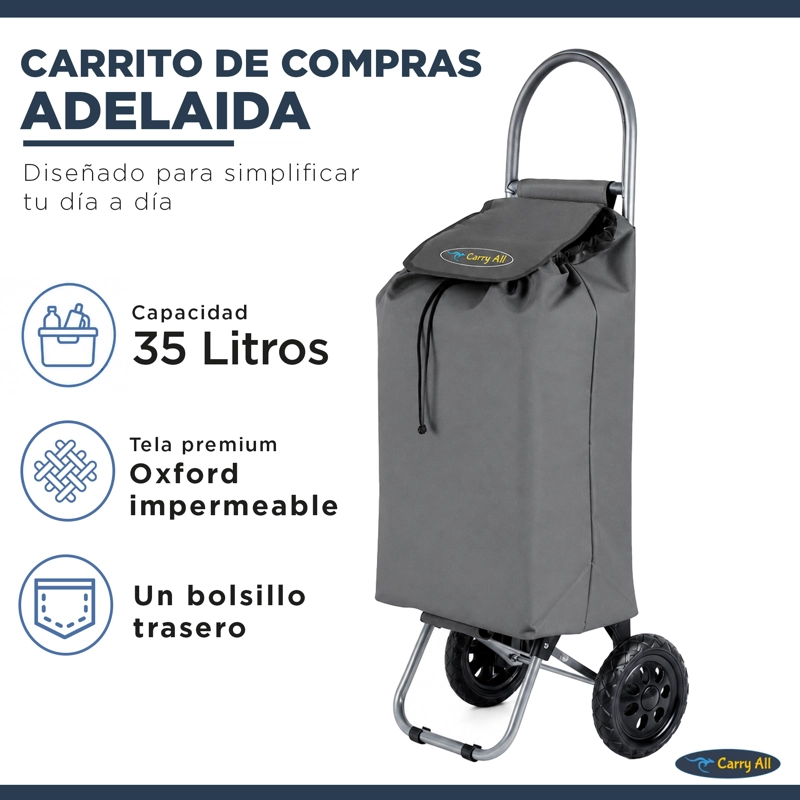 Carrito de Compras Plegable Adelaida Carro Feria Carga Yegua Gris - 2